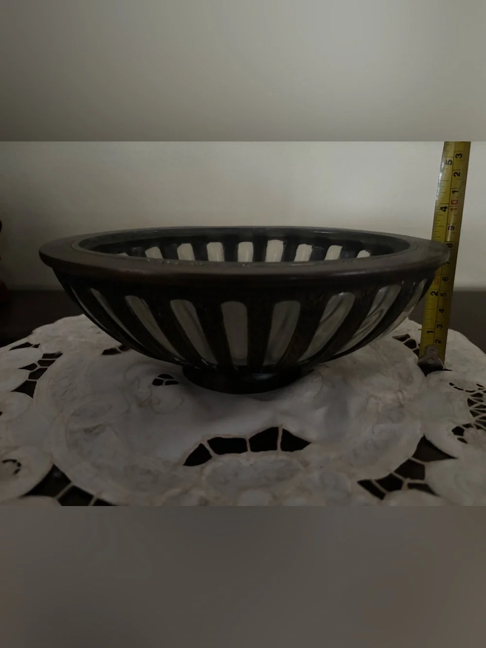 Vintage handblown glass and metal decorative bowl